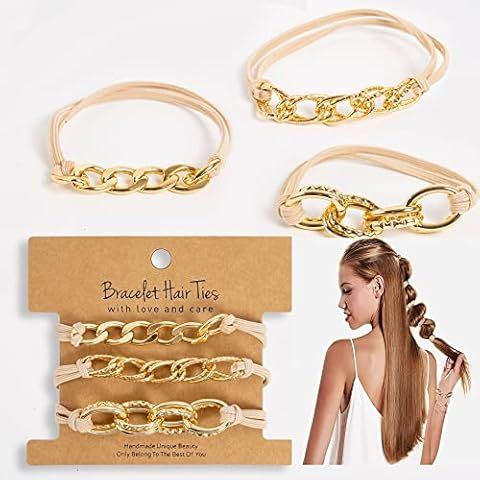 Bracelet Hair Ties With Beige Black Elastic, Looks Cute On Your Wrist And Great In Your Hair from... | Amazon (US)