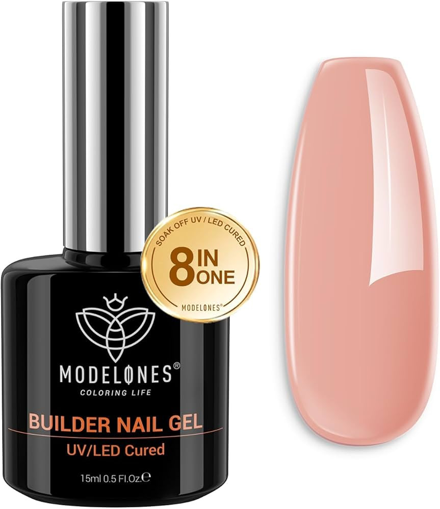 modelones Builder Nail Gel, 8-in-One Sheer Nude Pink Gel Builder, Apricot Blush Pink Rubber Base ... | Amazon (US)