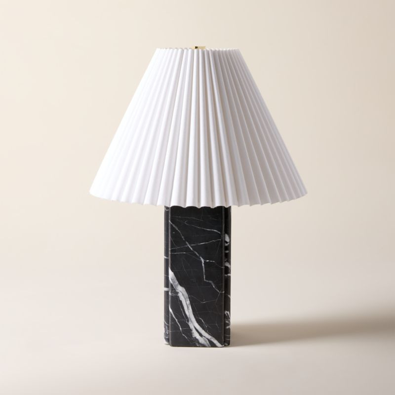 Bianca Black Marble Table Lamp with Pleated Linen Shade + Reviews | CB2 | CB2