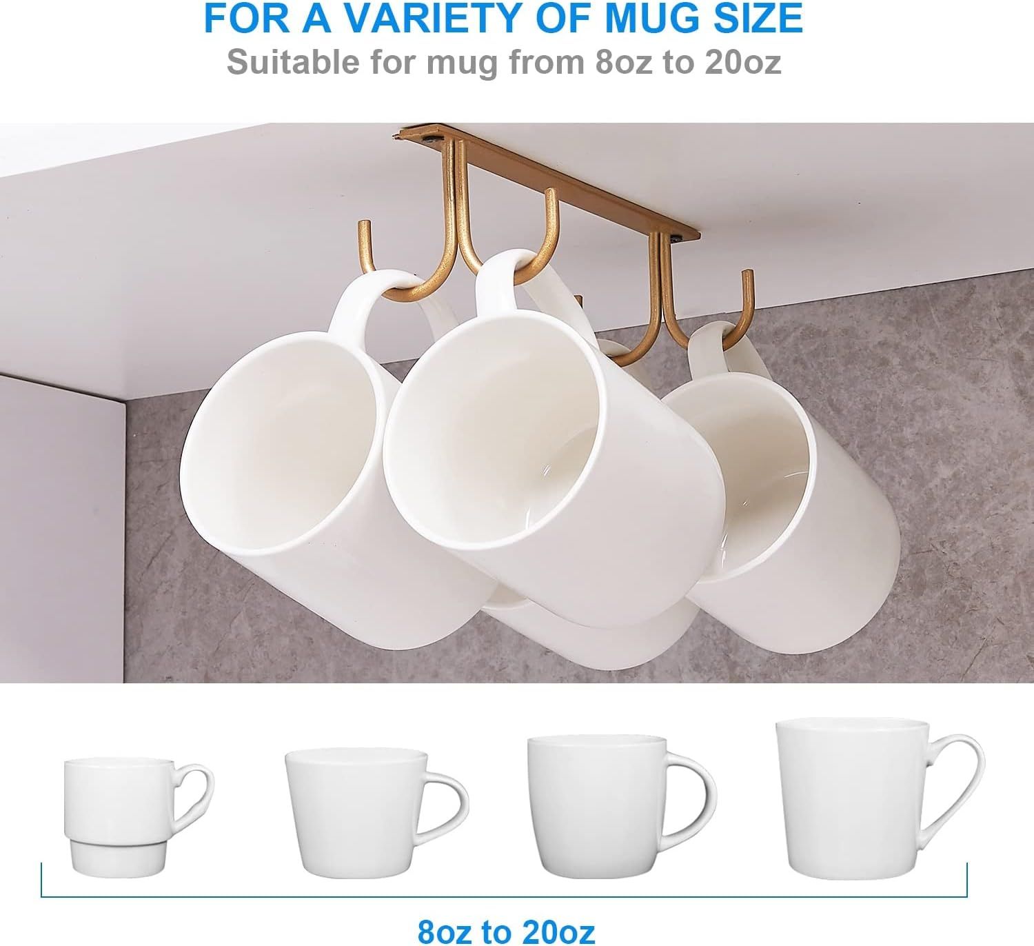 FOMANSH Mug Rack Under Cabinet - Coffee Cup Holder, 12 Mugs Hooks under shelf, Display Hanging Cu... | Amazon (US)