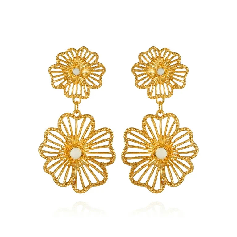 Time and Tru Women's Gold Tone Open Flower Statement Earring with Opal Stones | Walmart (US)