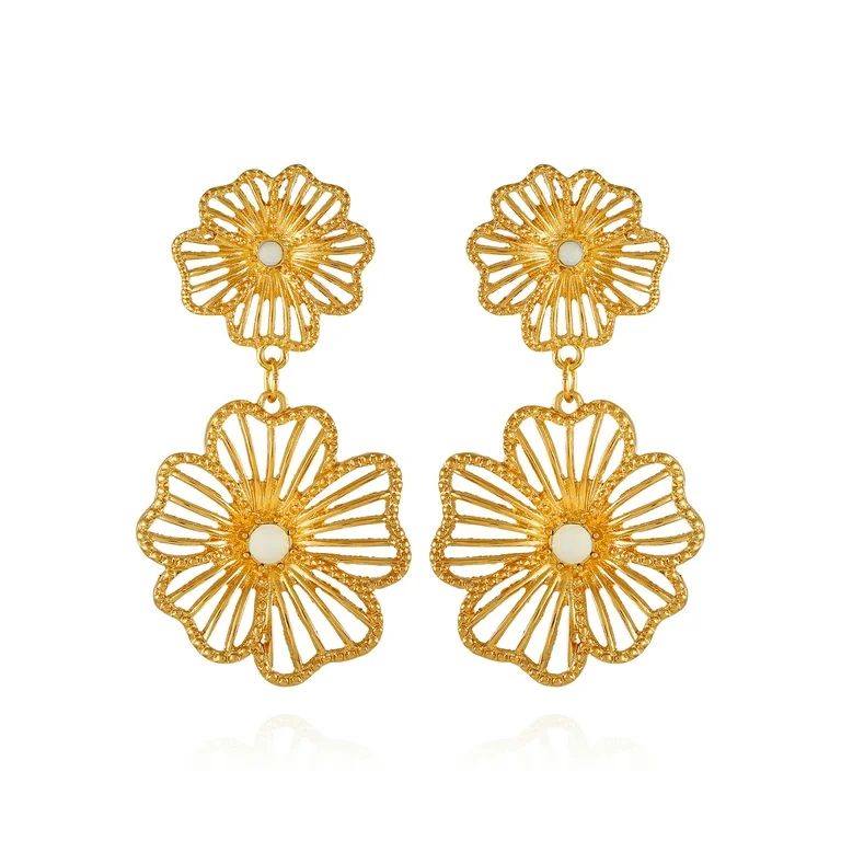 Time and Tru Women's Gold Tone Open Flower Statement Earring with Opal Stones - Walmart.com | Walmart (US)