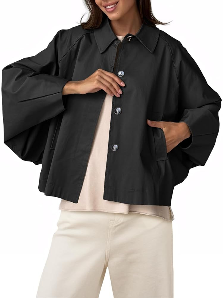 Cicy Bell Womens Cropped Jacket Lightweight Batwing Sleeve Trendy Casual Short Trench Coats Butto... | Amazon (US)