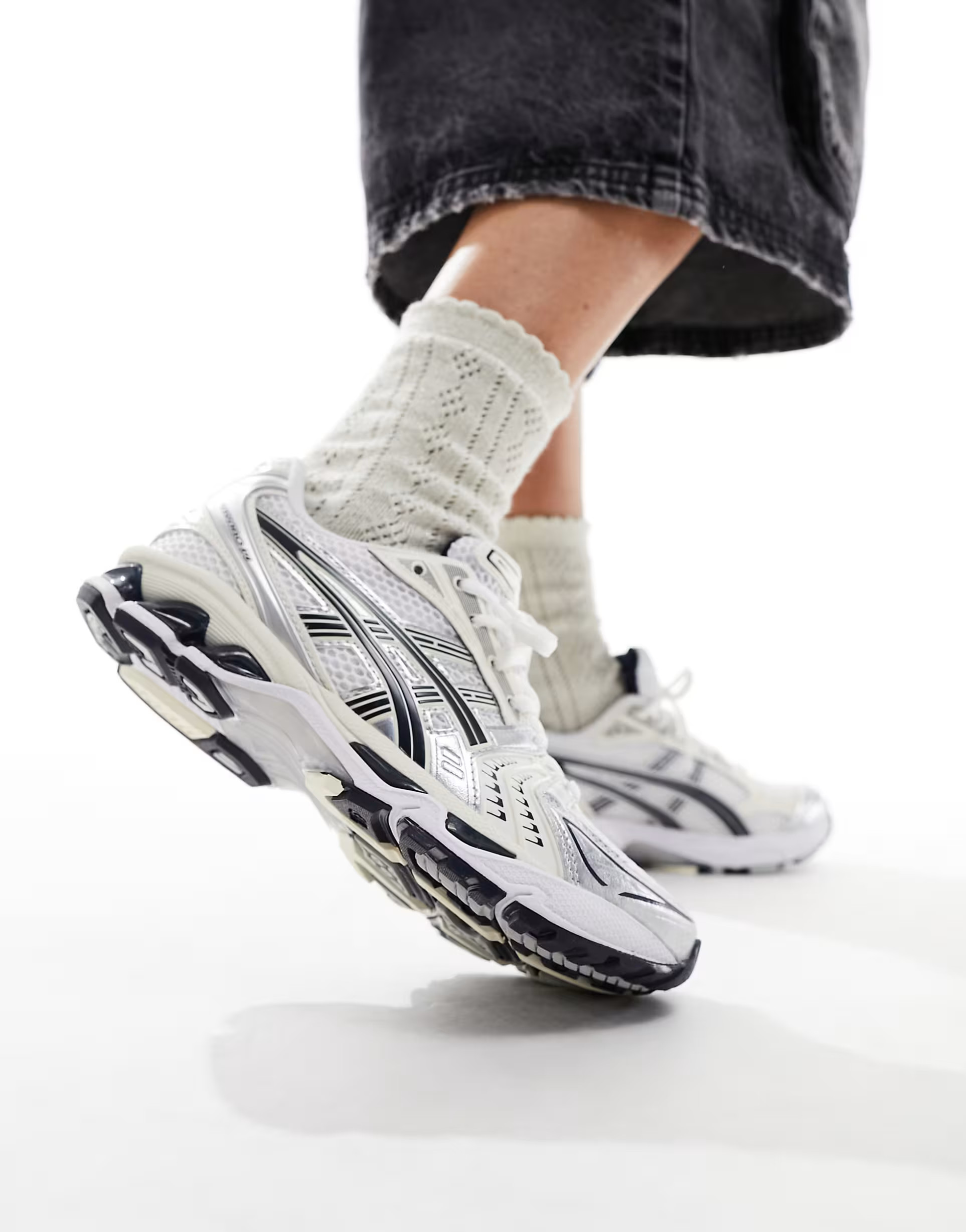 Asics Gel-Kayano 14 trainers in white silver and navy | ASOS (Global)