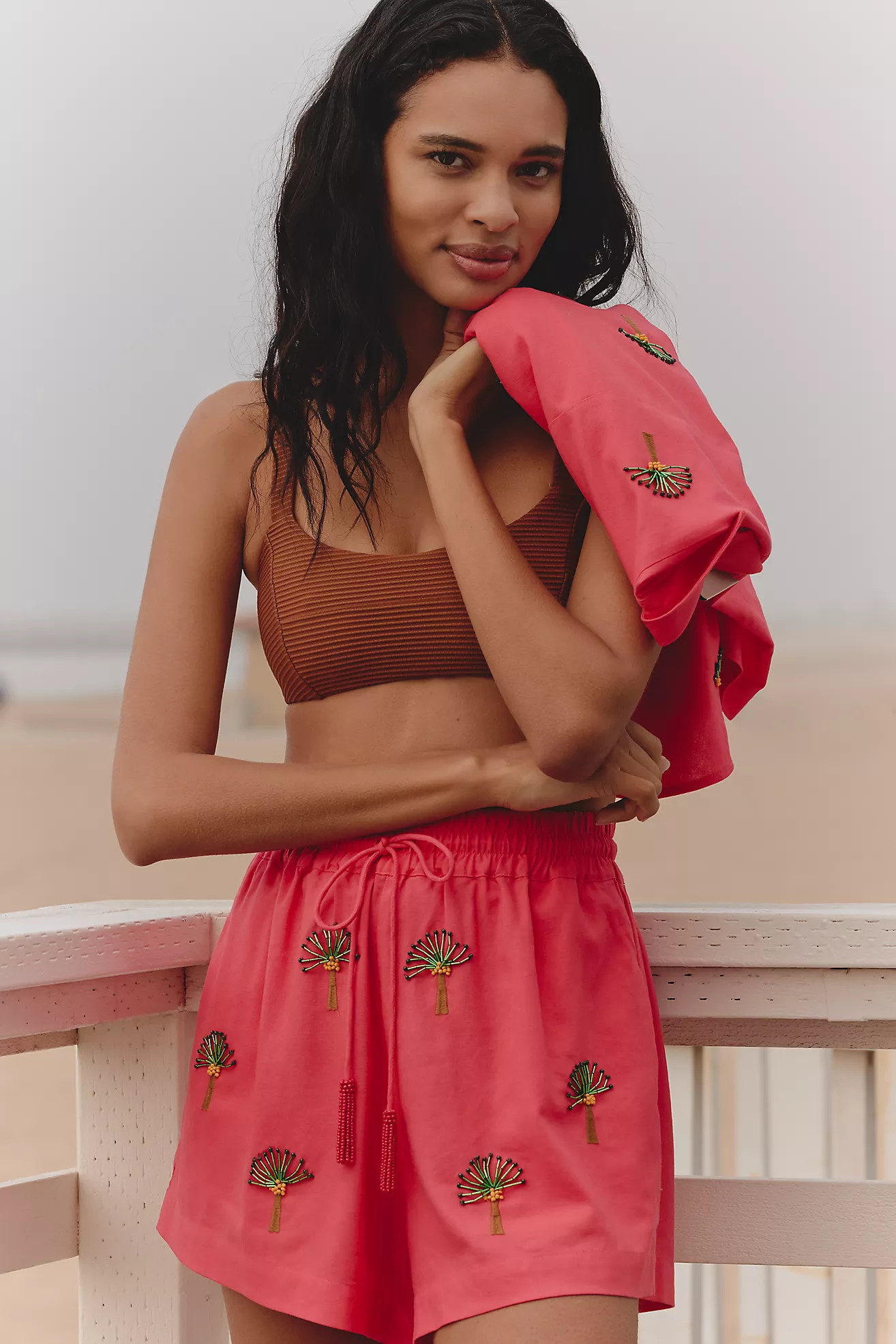 Farm Rio x Anthropologie Deco Palm Tree Drawstring Shorts | Anthropologie (US)