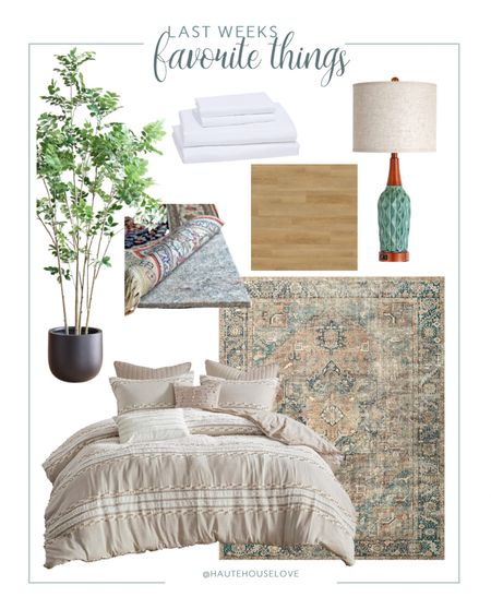 Last weeks favorite things from the primary bedroom makeover. Boho duvet cover, faux tree, LVP flooring, mid century table lamp, my favorite rug pad, and the softest rug you’ve ever set foot on!

#LTKhome