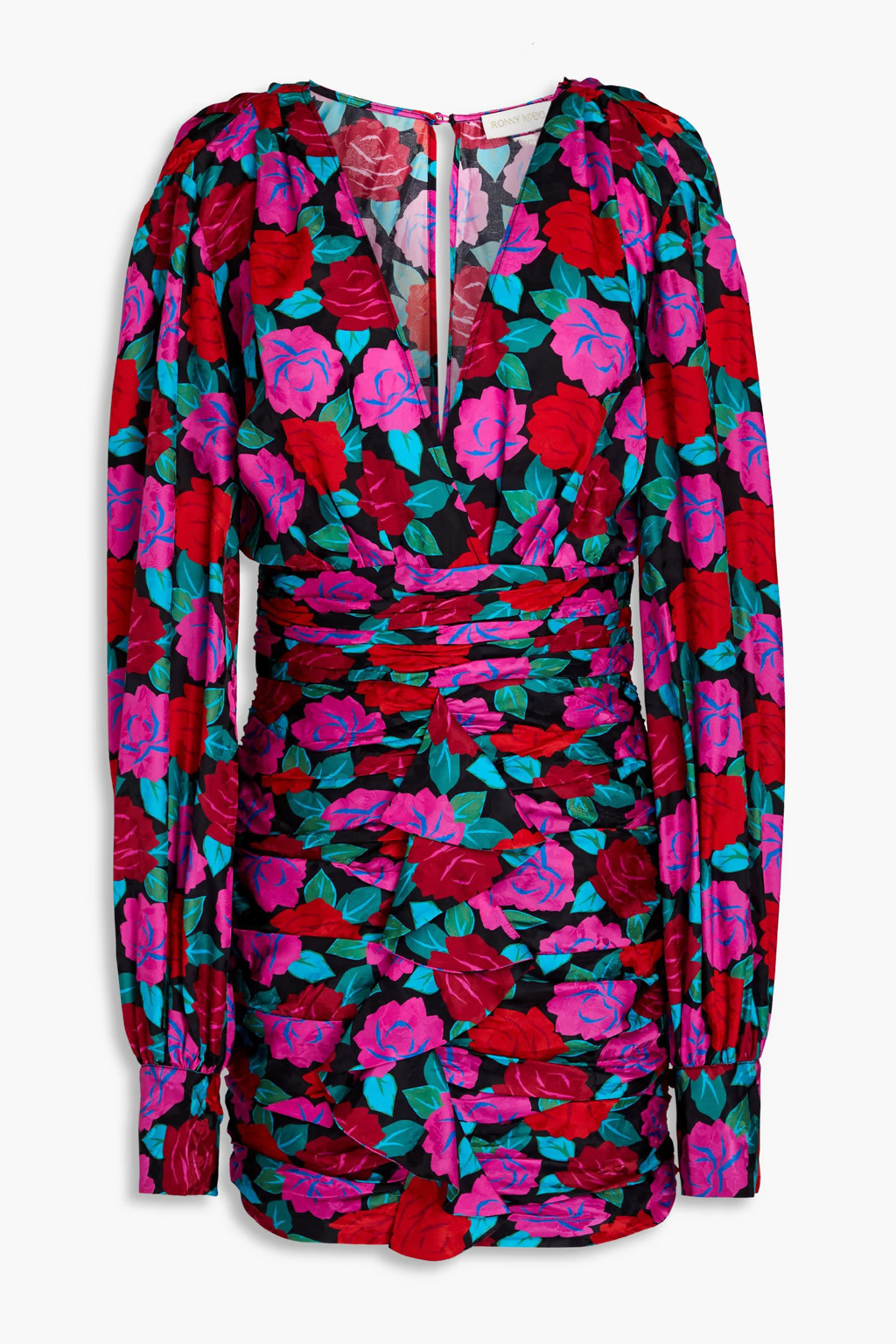 Magenta Carissa ruched floral-jacquard mini dress | RONNY KOBO | THE OUTNET | The Outnet (US and CA)