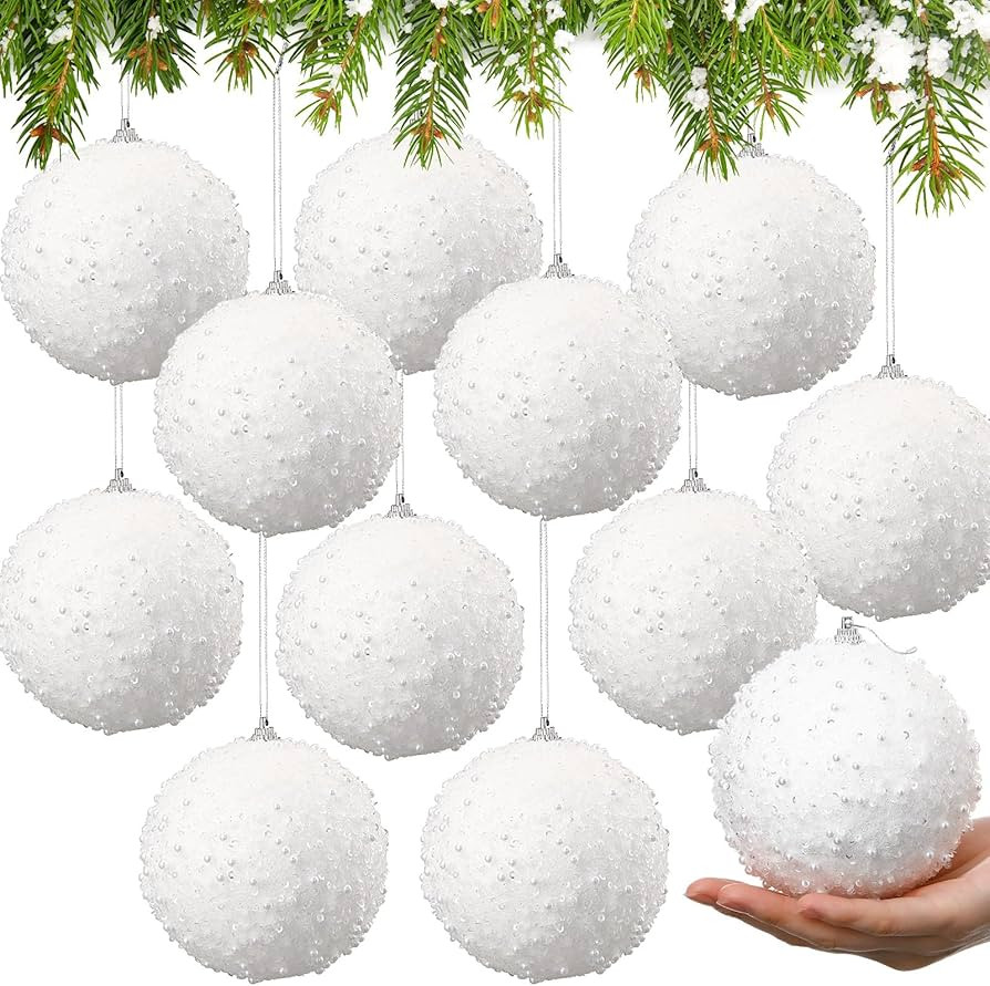 Lyrow 12 Pcs Large Glitter Christmas Ball Ornament 4 Inch Vintage Foam Christmas Tree Balls Sequi... | Amazon (US)