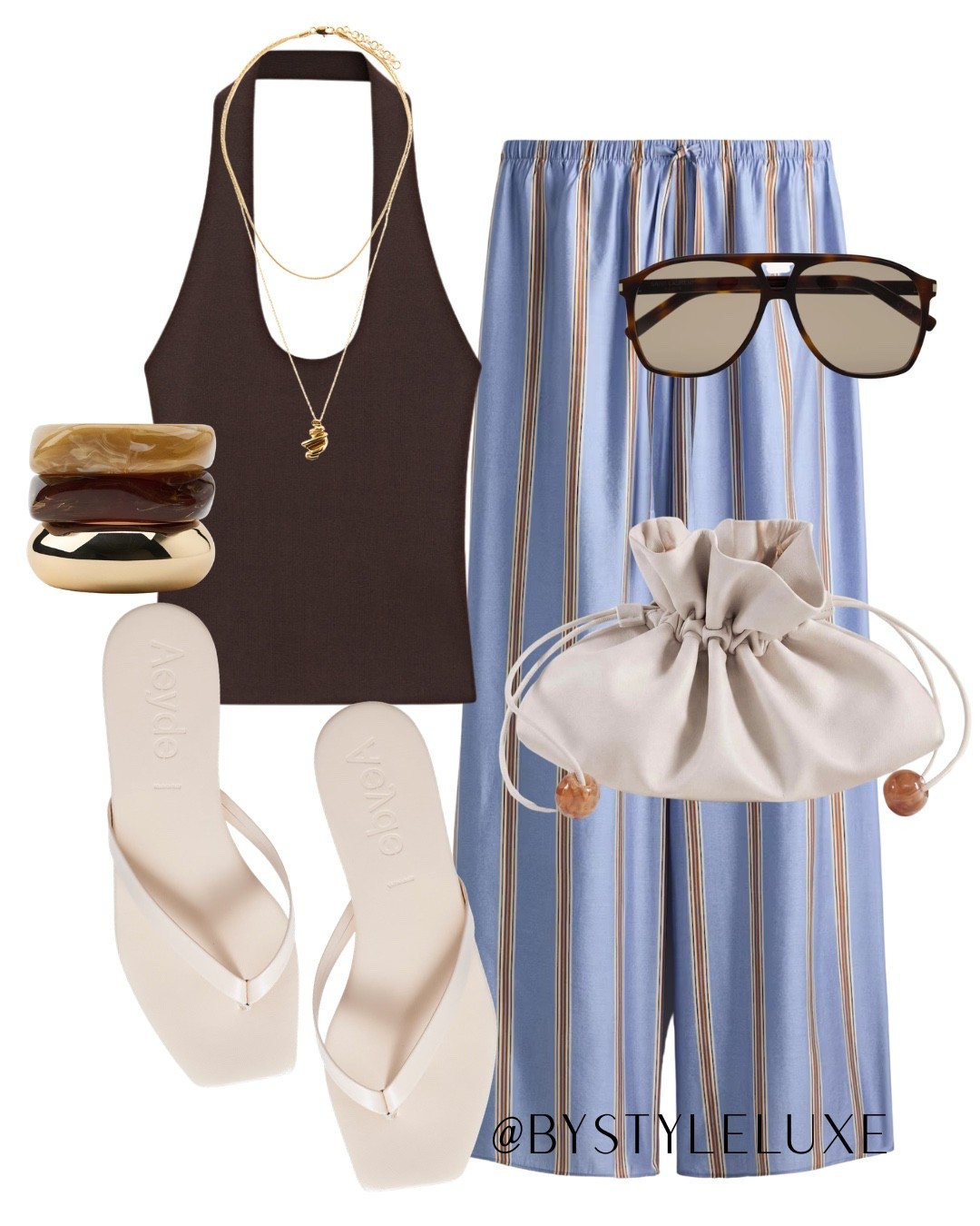 SUMMER TOP - A staple halterneck top with wide leg stripe trousers for a cool girl summer look 

#sandals #summeroutfit #trousers

#LTKsummer #LTKuk #LTKeurope