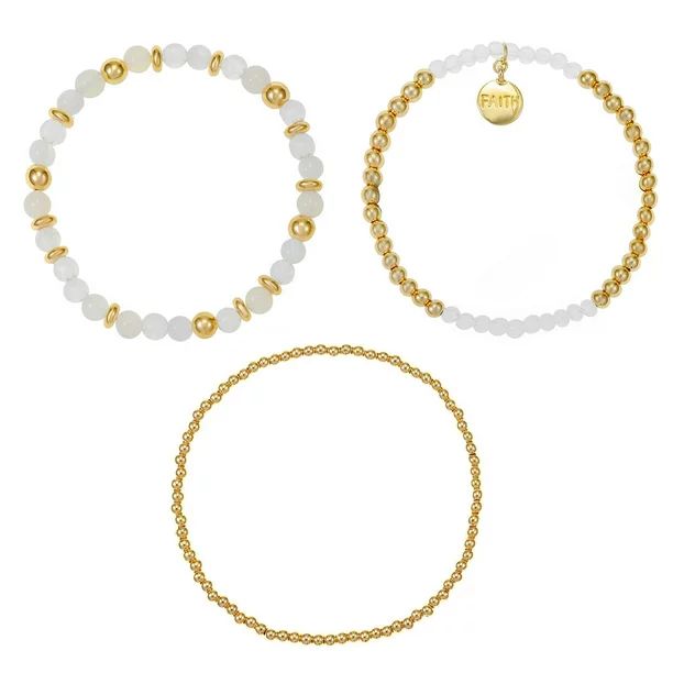 Time and Tru Semi Precious Stone Beaded Stretch Bracelet Set, Faith Charm, 3 Piece Set - Walmart.... | Walmart (US)