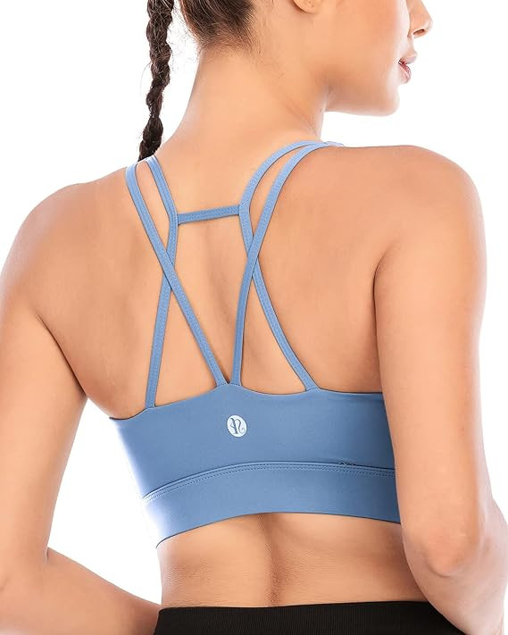 RUNNING GIRL Strappy Sports Bra for Women, Sexy Crisscross Back Medium Support Yoga Bra with Remo... | Amazon (US)