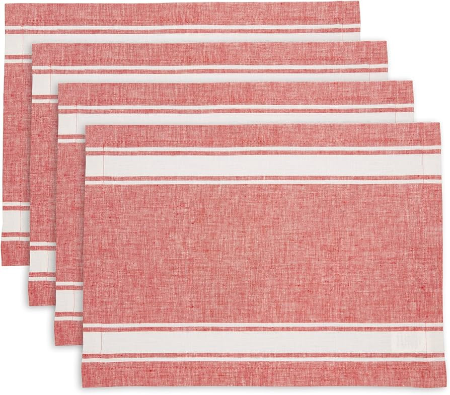 Solino Home Linen Placemats Set of 4 – 100% Pure Linen Red and White Placemats 14 x 19 Inch –... | Amazon (US)