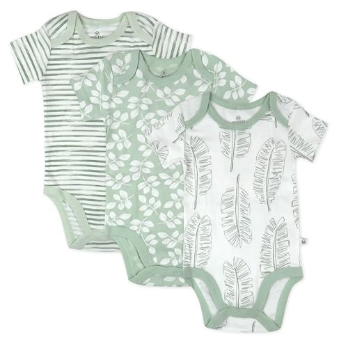 HonestBaby Unisex Baby 100% Organic Cotton 3-Pack Short Sleeve One-Piece Bodysuits, Jumbo Leaf Sage, Newborn | Amazon (US)