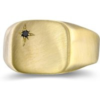 14K Solid Gold Large Signet Ring With Tiny Black Diamond, Flat Top Bohemian Trendy | Etsy (US)