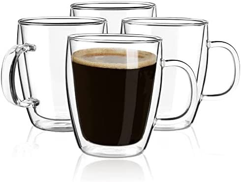 YUNCANG Double Wall Glass Coffee mugs, (4-Pcak) 16 Ounces-Clear Glass Coffee Cups with Handle,Ins... | Amazon (US)
