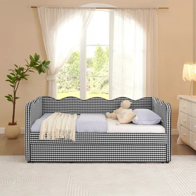 Linen Daybed with Trundle Wave Shaped Sofa Bed with USB Port No Box Spring Needed | Wayfair North America