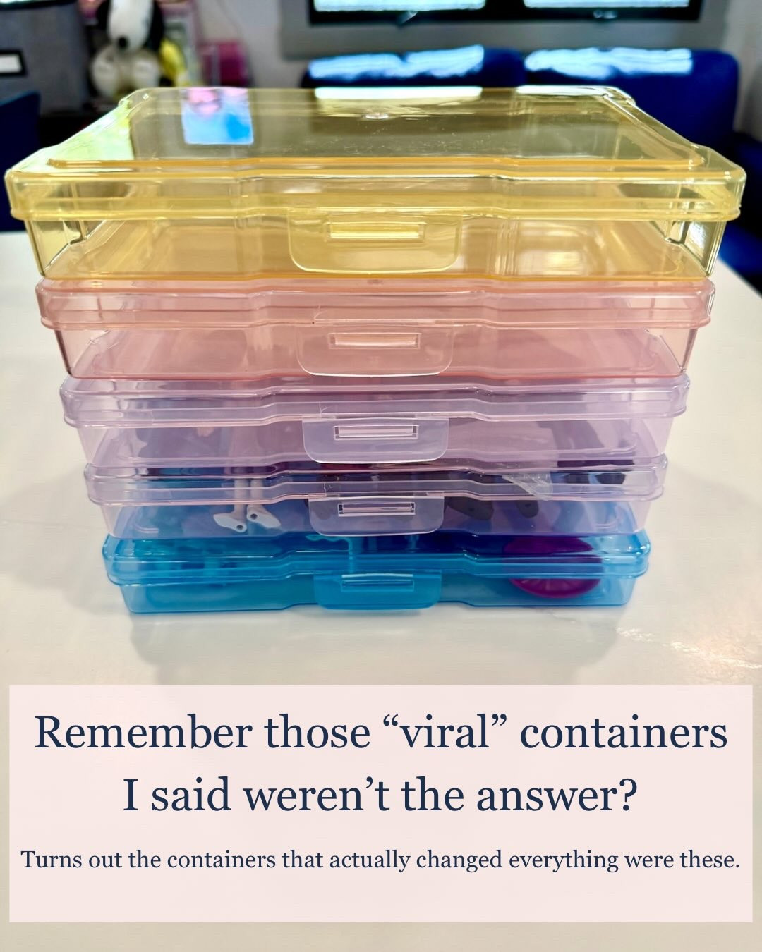 Remember when I shared the containers that everyone was raving about…and why they absolutely did not work for us? 

Let’s talk about the containers that actually earned a permanent spot in our home.

These little cases have become the answer to so many storage challenges. We use them for princess dolls, play money, doll accessories, mini collectibles, craft supplies, and all those tiny items that somehow multiply overnight.

What I love most is that they stand upright, stack beautifully, and make it easy for kids to see what they have and put things away independently. No fancy system. No complicated labels. Just simple storage that works.

Because the best organizing products aren’t always the viral ones - they’re the ones that solve a real problem and make life easier every day. 

What’s one storage product you’ve tried that completely lived up to the hype? Let me know if you give these a try - link in bio!

#StorageSolutions #KidFriendlyStorage #UpandUp #TargetFinds