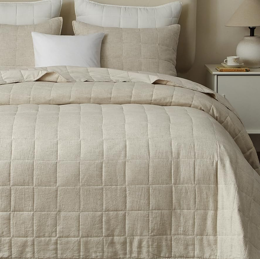 Powdion French Linen Quilt Queen, 100% Linen Front / 100% Cotton Back Pre-Washed Vintage Bedding ... | Amazon (US)