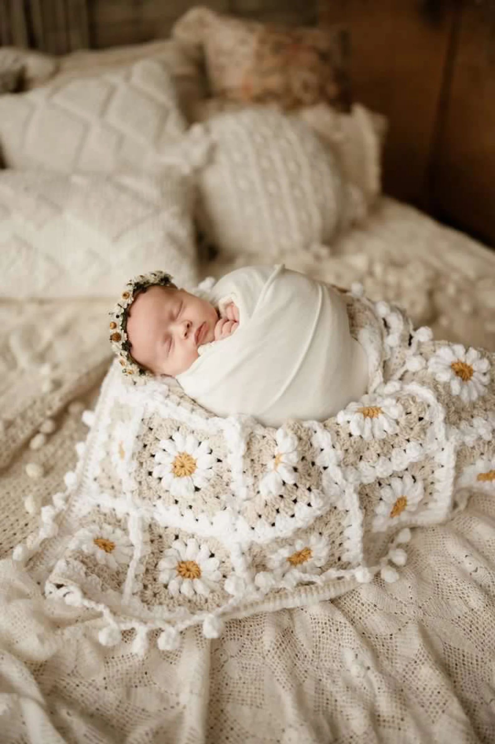 Puffy Daisy Baby Blanket Crocheted Baby Blanket Textured - Etsy | Etsy (US)