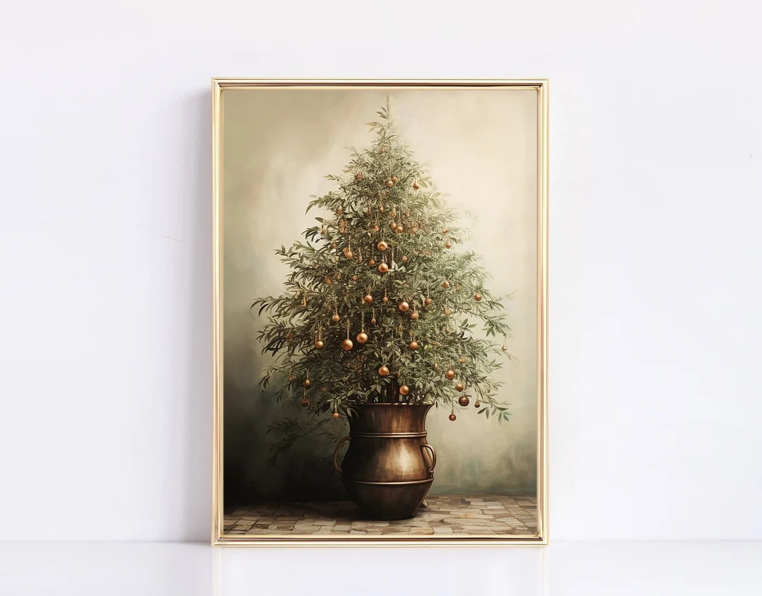 Brass Christmas Tree Print Christmas Print Neutral Vintage Digital Print Brass Decor Modern Vinta... | Etsy (US)