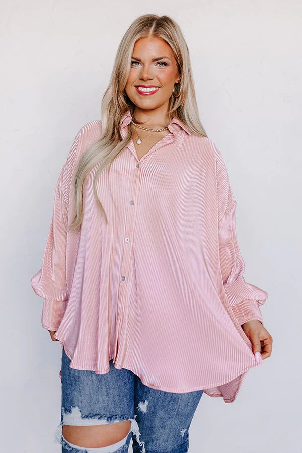 Never Speechless Pleated Button Up in Pink Curves | Impressions Online Boutique