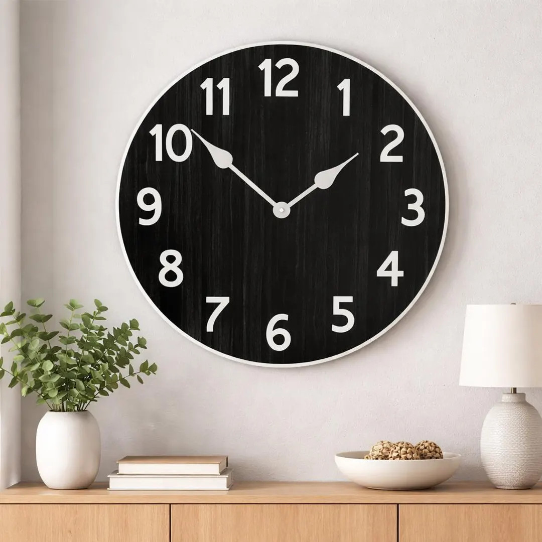 Organic Black Wall Clock, 8 sizes to choose, Made in USA, Lifetime Warranty, Very QUIET, Free to ... | Etsy (US)