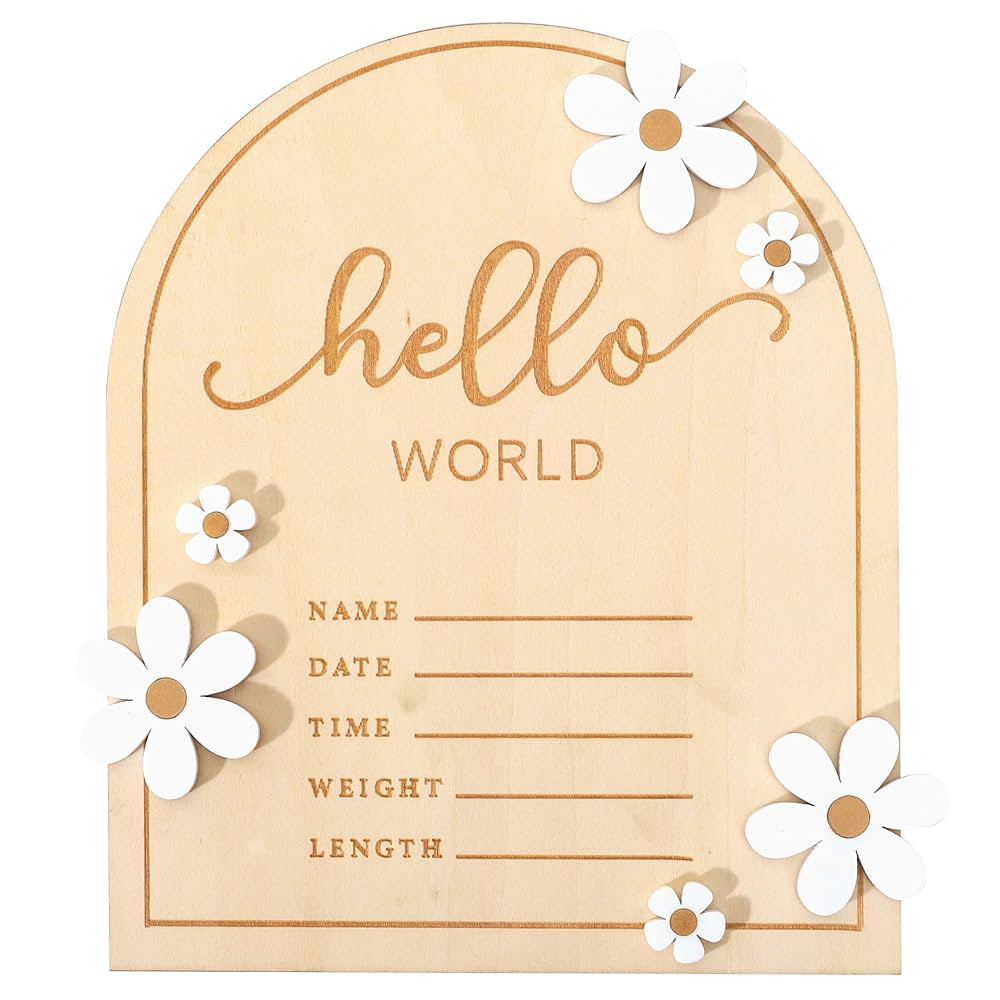 Wooden Hello World for Baby Showers - Newborn Birth Announcement Board,Daisy Wooden Baby Mileston... | Amazon (US)