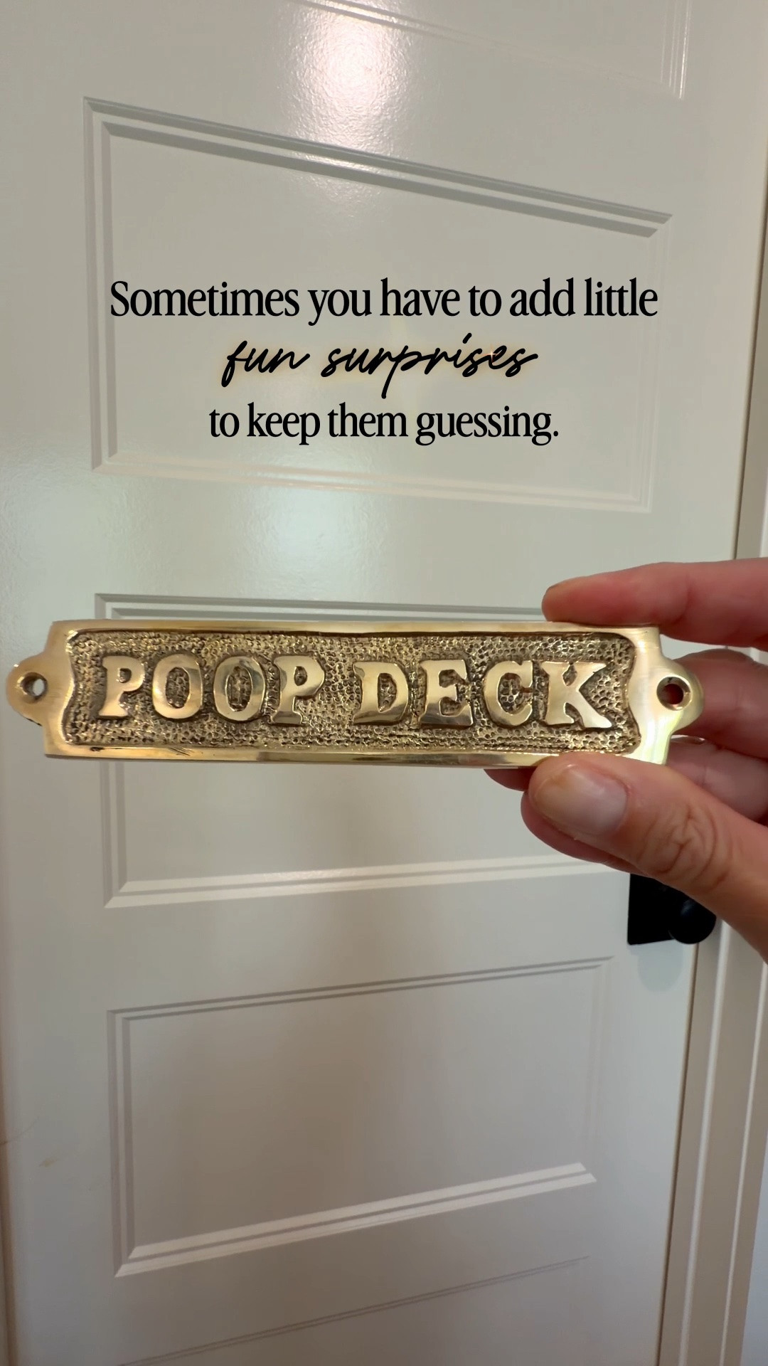 Adding the finishing touch to Luca’s bathroom door.  Just so he can easily find the poop deck. 😉

#LTKHome #LTKKids