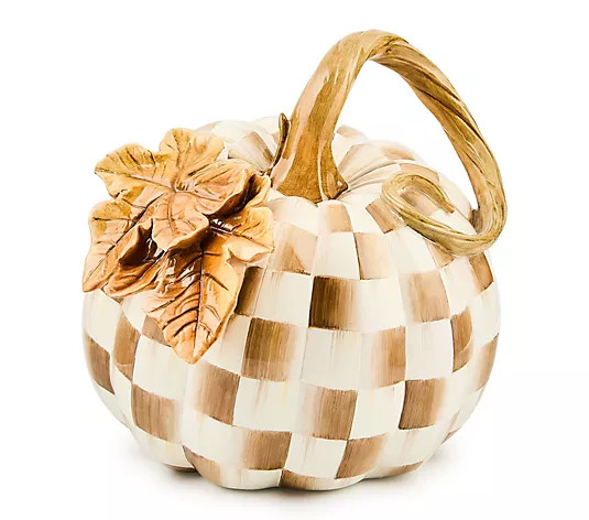 MacKenzie-Childs Mocha Check Twisted Stem Pumpkin - QVC.com | QVC