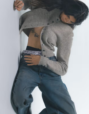 Topshop knitted micro cardi in stone | ASOS (Global)