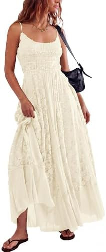 Gacaky Summer Dress for Women Casual Lace Floral Embroidered Bohemian Maxi Dress Flowy A Line Bea... | Amazon (US)