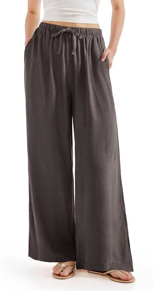 SUUKSESS Women Wide Leg Flowy Linen Pant with Pockets High Waisted Casual Lounge Palazzo Pant (St... | Amazon (US)
