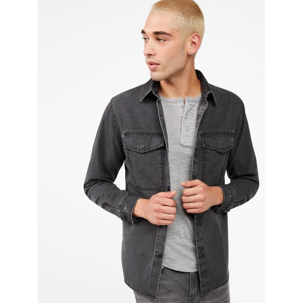 Free Assembly Men's Cotton Canvas Shirt Jacket - Walmart.com | Walmart (US)