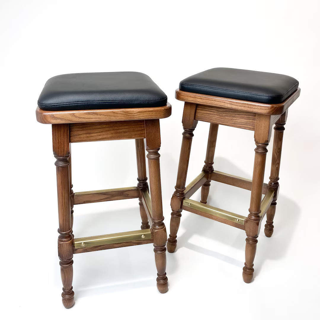 Counter Height Stool in Oak and Black Leather Seats, Comfortable seating Counter Stool, Bar stool... | Etsy (US)