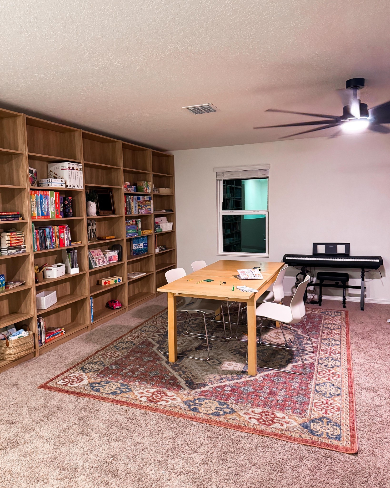 Updating our loft to be a cozy hangout. Trying out a few rug options before choosing a paint color.
Table is 10+ years old IKEA and no longer sold, linked newer table that looks and functions similar. Linked similar chairs.

#LTKHome