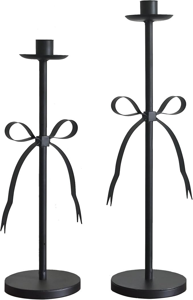 Black Metal Taper Candle Holder Set with Bow Design, Modern Tall Candlestick Holders for Living R... | Amazon (US)