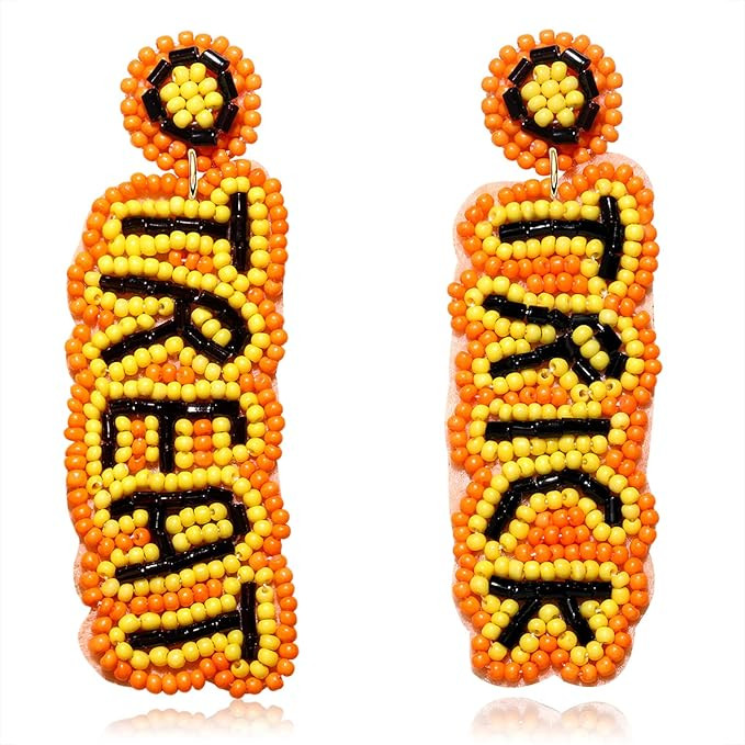 Halloween Earrings Handmade Pumpkin Beaded Earrings Spooky Fall Ghost TRICK TREAR Dangle Earrings... | Amazon (US)