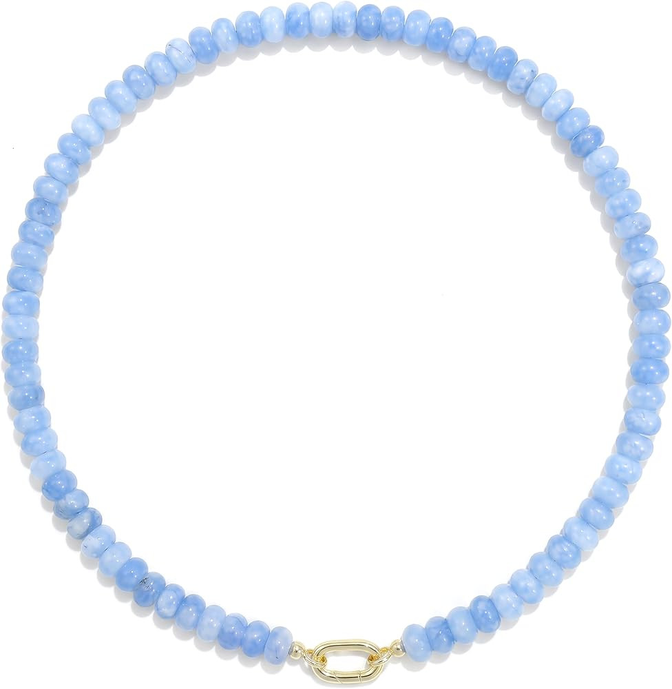 Beaded Gemstone Necklaces for Women Bohemian Colored Choker Natural Stone Bead Summer Beach Handm... | Amazon (US)