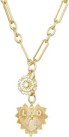 HETICA Chunky Gold Necklace Women Heart Sun Charm Adjustable Jewelry | Amazon (US)