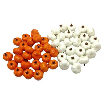 48-Pack Mini Artificial Pumpkins 24 Orange & 24 White Foam Fake Small Pumpkins Simulated Pumpkin Ornaments for Halloween Thanksgiving Fall Table Centerpiece DIY Party Decor | Walmart (US)