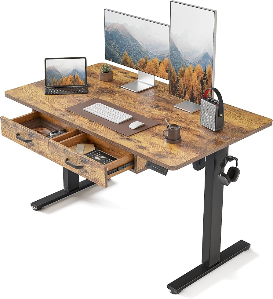 FEZIBO Standing Desk with Double Drawer, 48x 24 Inches Adjustable Height Electric Stand up Desk, ... | Amazon (US)