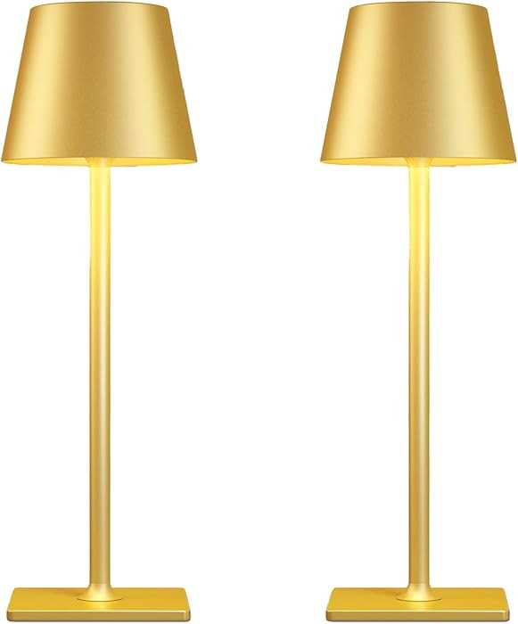 2 Pack Gold Rechargeable Table Lamps,Cordless Lamp with 6000mAh Battery Operated,Wireless Lamp fo... | Amazon (US)