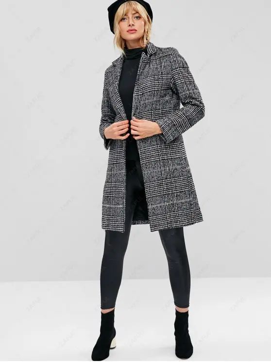 Houndstooth Tweed Winter Coat | Zaful UK