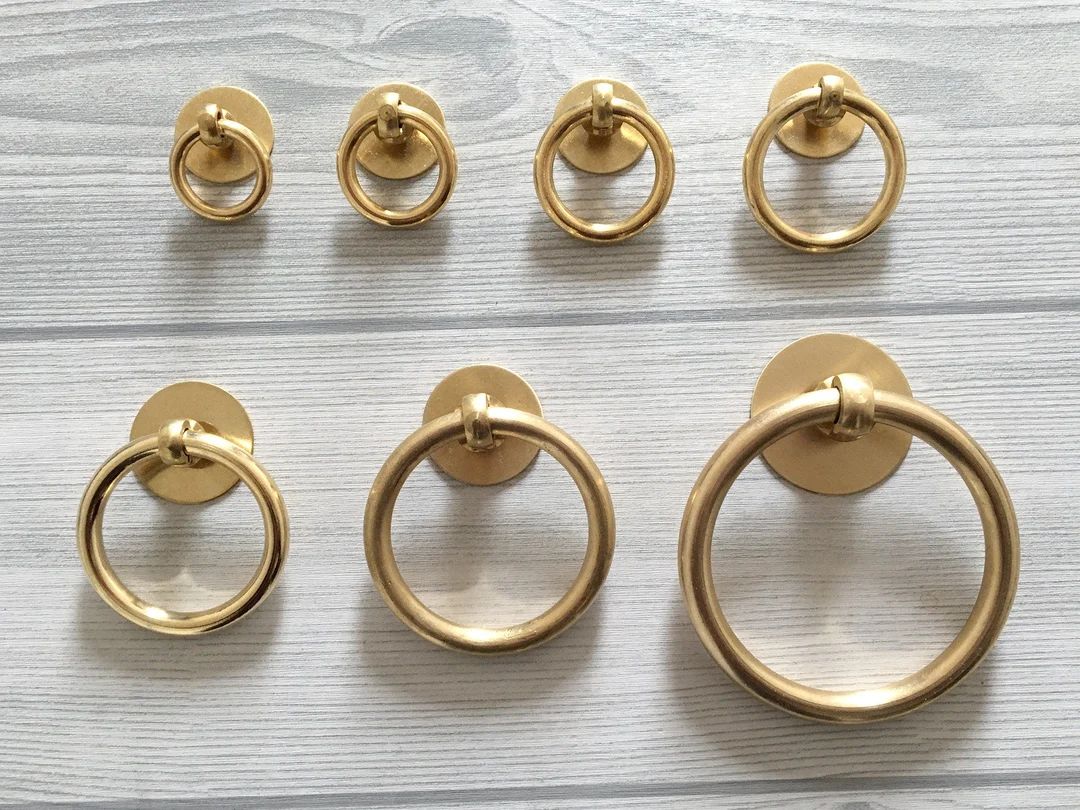 Brass Drop Ring Pull Cabinet Door Knob Dresser Pulls Brass - Etsy | Etsy (US)
