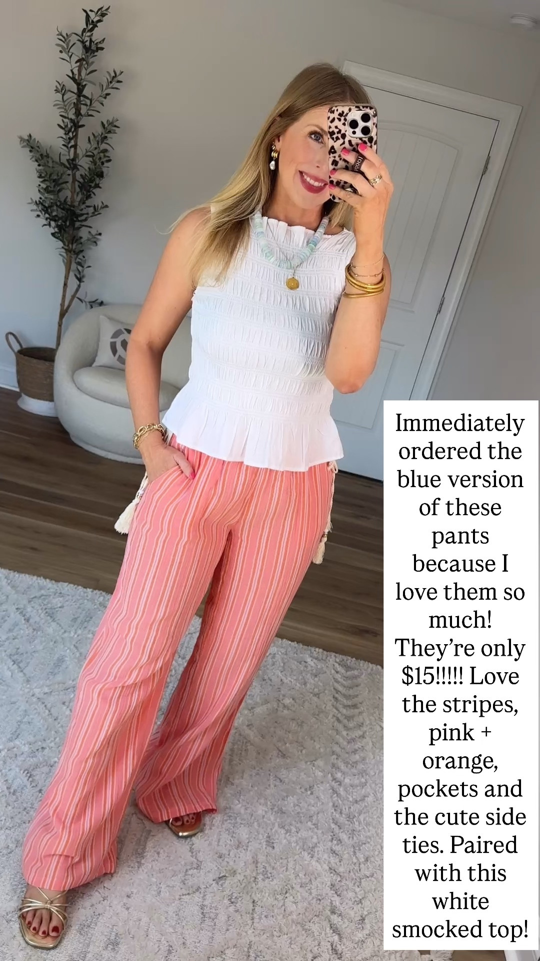 Walmart style, coral striped pants, smocked top

#LTKootd #LTKmomlife