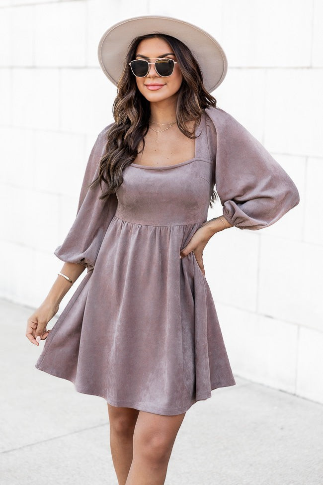 You're A Genius Dark Taupe Square Neck Dress | Pink Lily