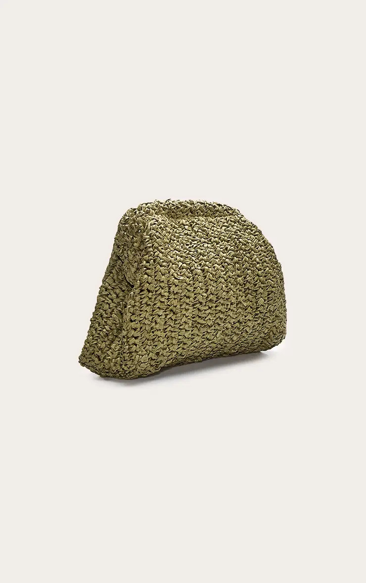 Olive Raffia Slouchy Clutch | PrettyLittleThing UK
