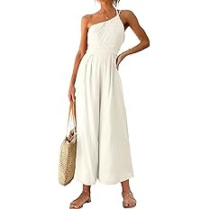 ANRABESS Women's Summer Straps One Shoulder Pleated High Waist Casual Wide Leg Jumpsuit Romper wi... | Amazon (US)