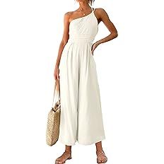 ANRABESS Women's Summer Straps One Shoulder Pleated High Waist Casual Wide Leg Jumpsuit Romper wi... | Amazon (US)