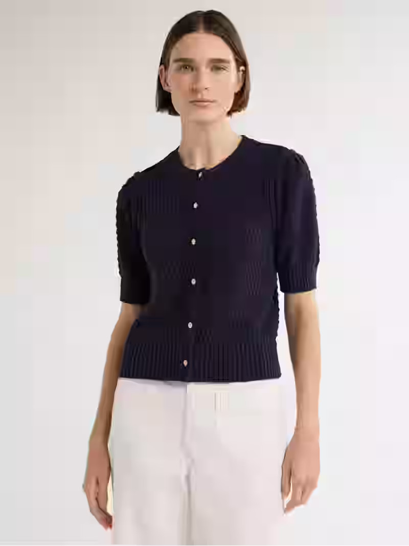 Free Assembly Women’s Textured Cardigan Sweater with Short Puff Sleeves, Lightweight, Sizes XS-... | Walmart (US)